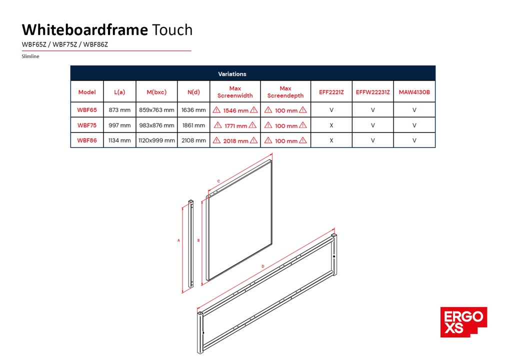 Slimline Whiteboardframe Touch 65"