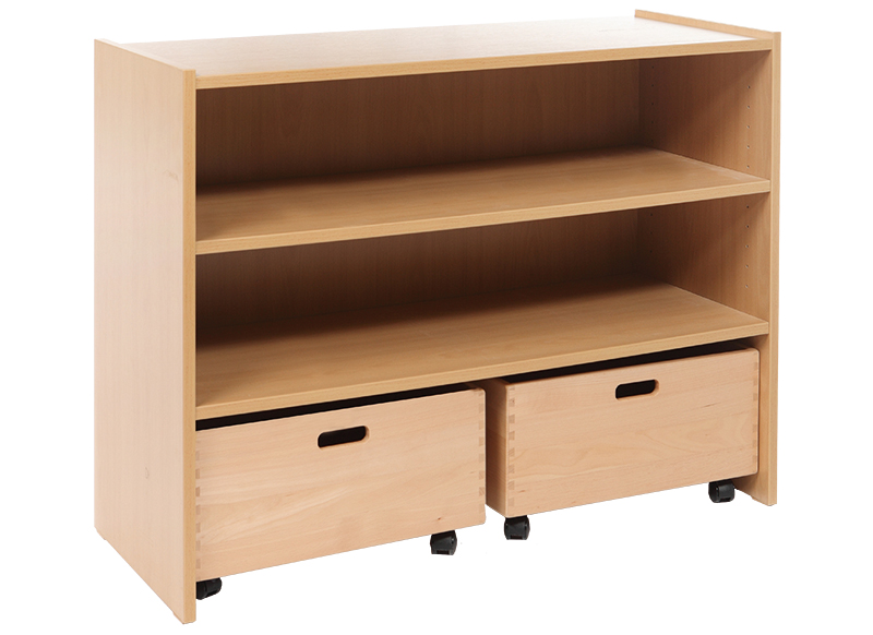 Kast - Basic - Met 2 Planken En 2 Rolkisten - esdoorn - kist groen