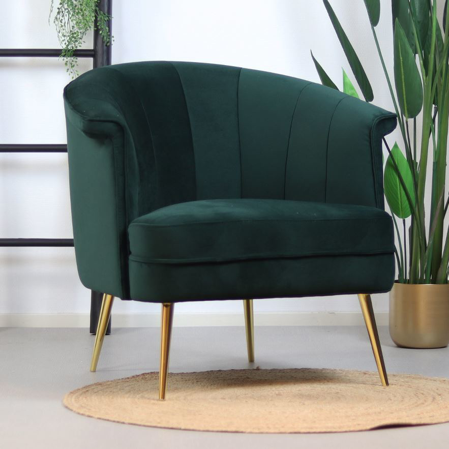 [Amy-fauteuil-4-poots-velvet] Amy - fauteuil met vergulde metalen pootjes - in velvet (Nog te bepalen)