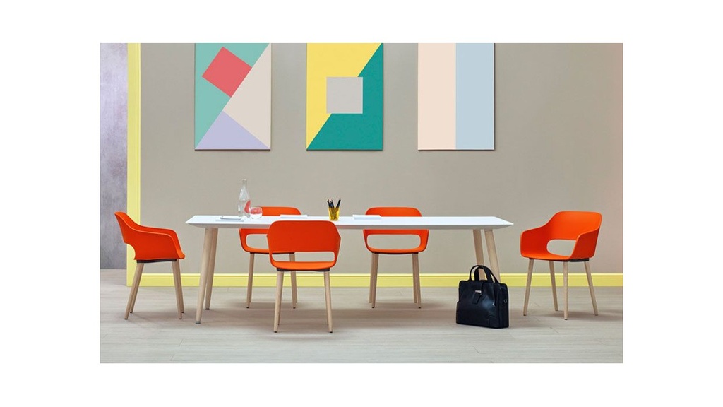 [TBA-CFP_BI - CC42-Size-Stain colours-TBA] Babila wood - vergadertafel - met kabelmanagement - wit blad - houten onderstel (Nog te bepalen, Nog te bepalen)